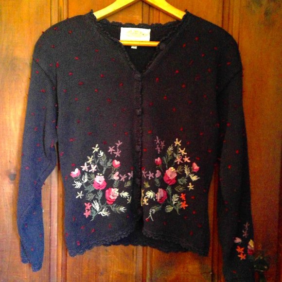 Susan Bristol Sweaters - Hand embroidered Susan Bristol floral cardigan